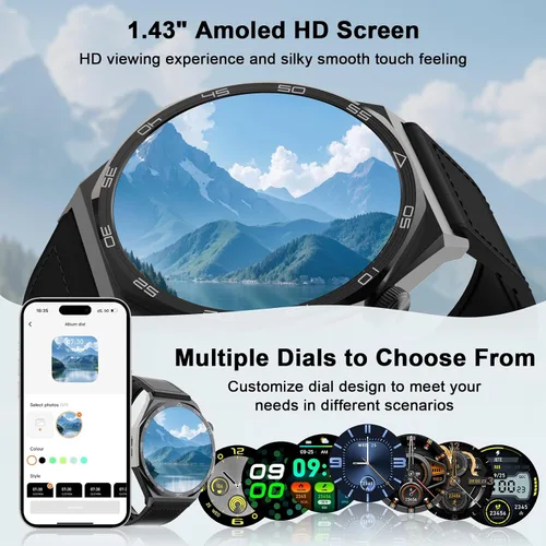Miniatura 4 de AOC Smartwatch Fitness Sports Watch 1.43 AMOLED HD pantalla táctil, AI GPT, llamada Bluetooth, asistente de voz, monitoreo de frecuencia cardíaca