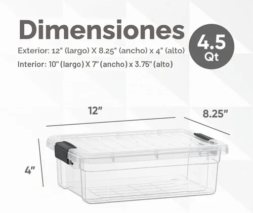 Miniatura 2 de Superio - Cajas de almacenamiento pequeñas planas transparentes con tapas, contenedores de plástico de 4.5 cuartos de galón para organizar, cajas