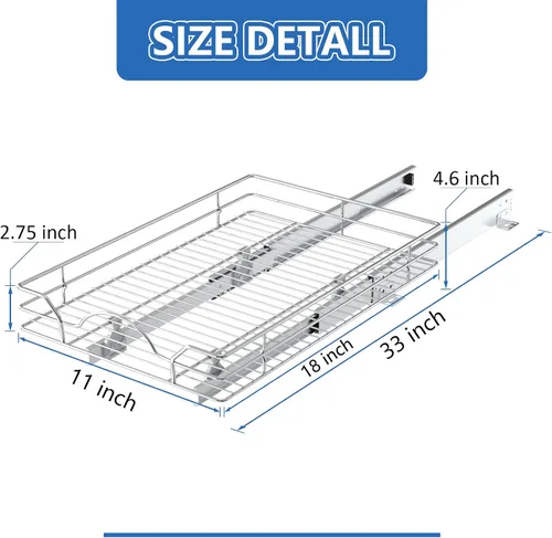 Miniatura 3 de ROOMTEC Organizador de gabinete extraíble de 11 pulgadas de ancho x 18 pulgadas de profundidad, para estantes extraíbles, cajones de gabinete, 1