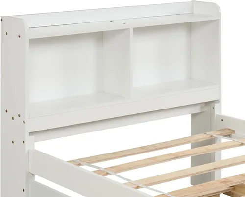 Miniatura 4 de Base de cama de tamaño individual con nido, cama de plataforma para dormitorio, marco de cama nido con cabecera de estantería para niños, niñas