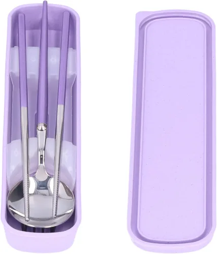 Juego de cubiertos de viaje, 5 piezas de utensilios portátiles con funda de bolsa, juego de cubiertos reutilizables de acero inoxidable, cuchara,