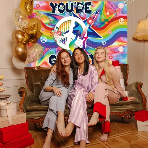 Miniatura 5 de You're Groovy - Telones de fondo para fotografía de fiesta de los años 60, decoración de pared, fondos para fotos, arco iris, tema hippie