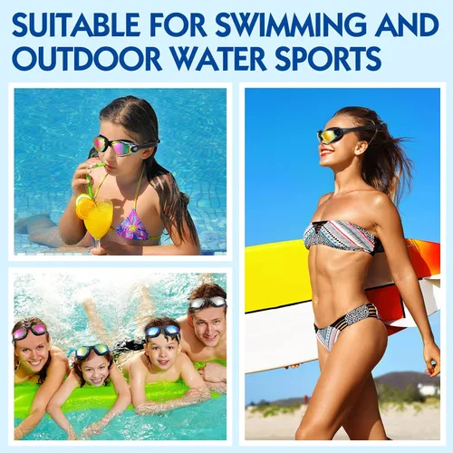 Miniatura 6 de Flutesan Paquete de 6 gafas de natación para adultos, antiniebla, con tapones para los oídos, clip para la nariz, sin fugas, protección completa