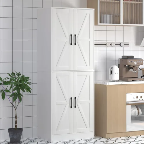 Miniatura 10 de Armario de almacenamiento de granja - Armario de despensa con 4 puertas, despensa alta de cocina con estantes ajustables, organizador, armario