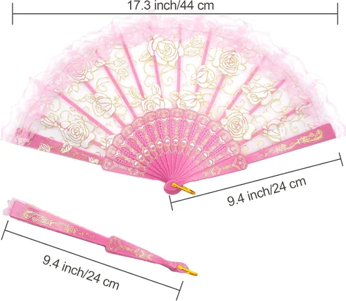 Miniatura 4 de EOSAU Abanicos plegables chinos de mano de encaje para mujer, plegables a granel para fiestas, bodas, iglesias, bailes (10 colores mezclados 01)