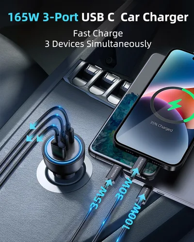 Miniatura 4 de Cargador de coche de 165 W para portátiles, PD3.1 140W/PD3.0 100 W USB C cargador de coche, cargador USB de carga súper rápida con cable de 240 W