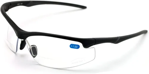 Gafas de seguridad bifocales deportivas protectoras Bi-focal - Lente transparente para lectura - Certificadas ANSI Z87.1 Negro mate