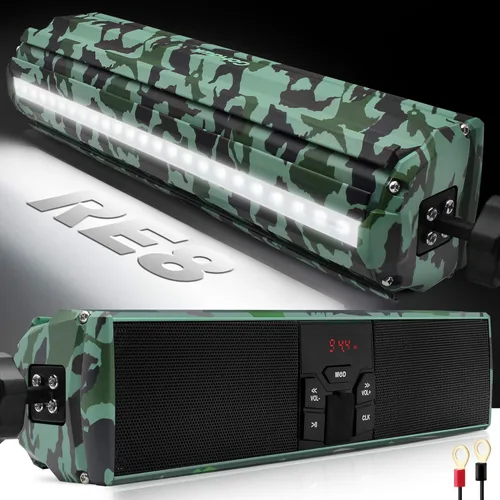 GoHawk Altavoces de motocicleta Bluetooth impermeables, altavoces de manillar de motocicleta con luz LED, radio AUX/FM/puerto USB para motocicleta,