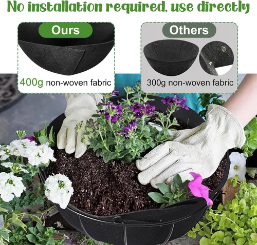 Miniatura 4 de Adnee 4 piezas de 16 pulgadas de tela para macetas de flores de fieltro, cesta colgante de fibra para jardín, maceta colgante de pared, maceta