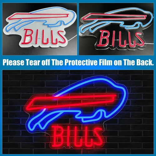 Miniatura 3 de Letreros de Neón Buffalo de Fútbol Americano Luces LED de Neón para Decoración de Pared Alimentados por USB Letrero de Luz de Neón de Equipo