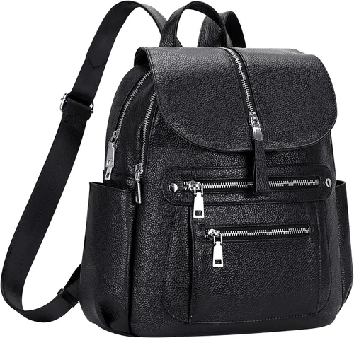 Miniatura 2 de ALTOSY Mochila de cuero para mujer, bolso casual de moda con múltiples bolsillos y solapa