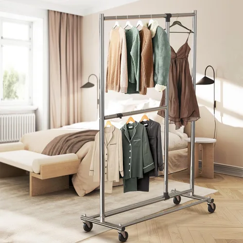Miniatura 3 de Simple Houseware Perchero ajustable de doble barra para ropa, 72 pulgadas de altura, negro