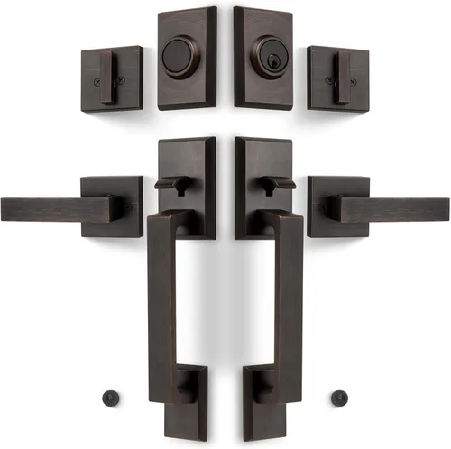 Miniatura 12 de Juego de cerraduras dobles para puerta delantera, manija de puerta delantera con llave con maniquí, palanca cuadrada resistente para puerta