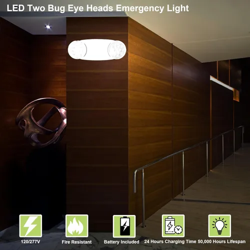Miniatura 5 de GRUENLICH Luz LED de emergencia, accesorios de iluminación de salida con 2 cabezales LED de ojo de insectos y baterías de respaldo, calificación UL