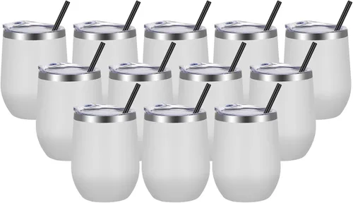 Miniatura 12 de VEGOND - Vaso de vino de acero inoxidable de 12 onzas con tapa y popote, vaso de vidrio de vino aislado de doble pared sin tallo, taza de café
