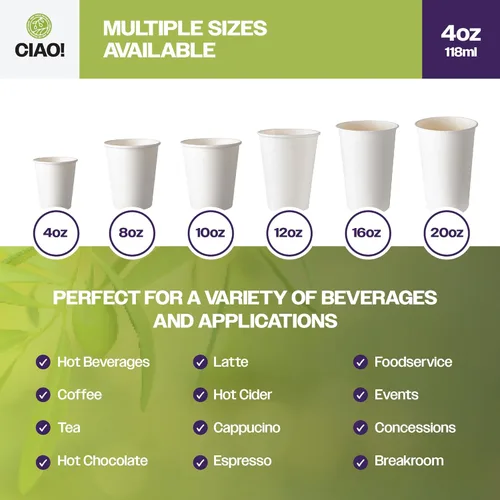 Miniatura 5 de CIAO! Taza de papel blanco desechable de 4 onzas, 63 mm de diámetro, 2,000