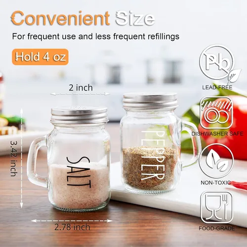 Miniatura 3 de Juego de salero y pimentero de vidrio, ZOSUJO 4 oz lindo salero y pimentero transparente, decoración de cocina para el hogar, restaurantes, bodas