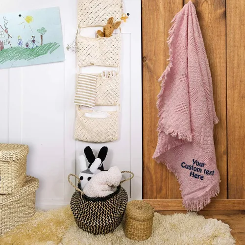 Miniatura 4 de Fastasticdeals Ropa de cama de bebé, mantas para niños y niñas, texto personalizado, nombre de algodón Azul / Patchwork