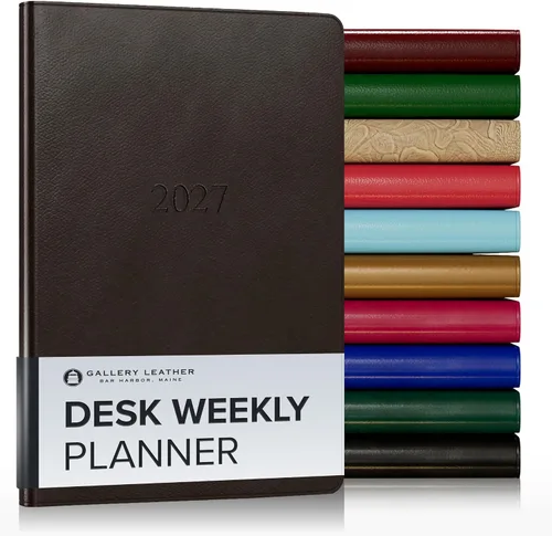 Miniatura 9 de Gallery Leather Agenda semanal y mensual grande 2025-2026, agenda y cuaderno con elegantes bordes de página dorados dorados, 12 meses, cactus Cactus