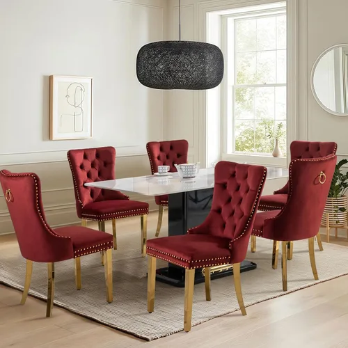 Miniatura 61 de Juego de 2 sillas de comedor tapizadas de tela de lino, sillas de cocina modernas de mediados de siglo con respaldo alto, ribete de cabeza de clavo