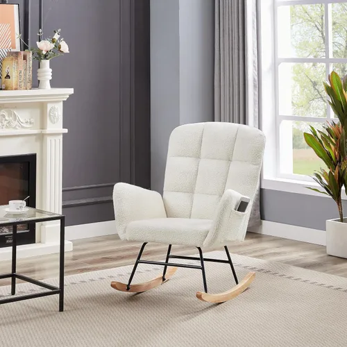 Miniatura 7 de oaaktu Mecedora para guardería, planeador tapizado con respaldo alto, balancín para guardería, cómodo y elegante sillón decorativo para salas