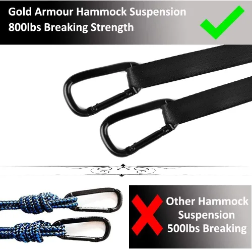 Miniatura 3 de Gold Armour Hamaca de camping – Hamaca doble XL, hamaca portátil, accesorios de camping, equipo para exteriores e interiores con correas de árbol