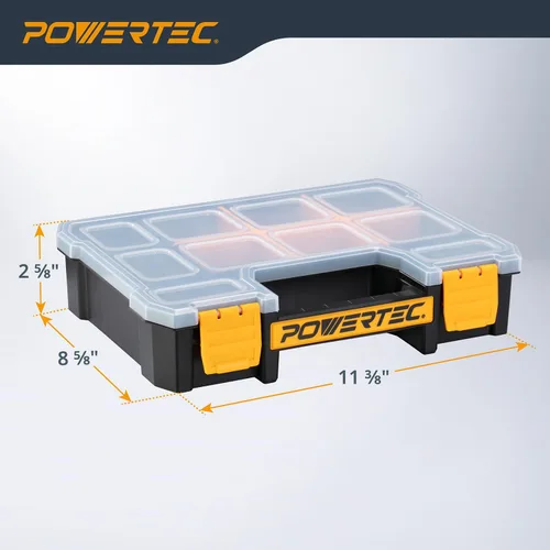 Miniatura 2 de POWERTEC Organizador de piezas pequeñas y caja de herramientas, 10 compartimentos, almacenamiento apilable con divisores extraíbles, tapa Caja