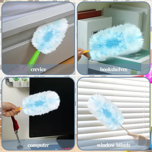 Miniatura 3 de Vesici 100 piezas de repuesto de plumero compatibles con Swiffer Dusters desechables a granel, repuesto grueso con 1 mango resistente para limpieza