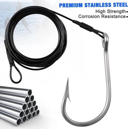 Miniatura 5 de Plataforma de tiburón de pesca, 2 unidades de aparejos de líder de pesca de surf con ganchos de atún y tiburón, cable de acero inoxidable, gancho