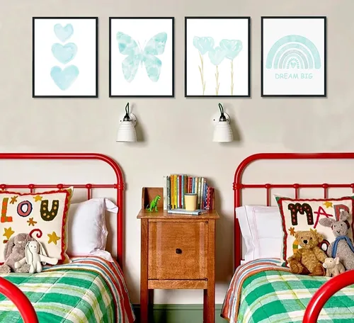 Miniatura 4 de ULEGIE Decoración de Habitación para Niña Pequeña, Arte de Pared Azul para Habitación de Niñas Nursery Sueña en Grande Juego de 4 Impresiones