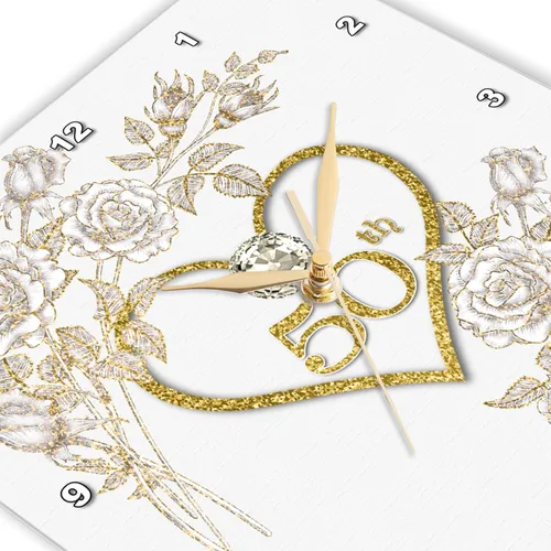 Miniatura 2 de 3dRose 50º aniversario de bodas de oro en oro sintético con purpurina en corazón sobre blanco, reloj de pared de 13 x 13 pulgadas