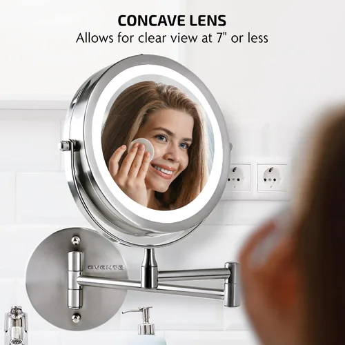 Miniatura 4 de OVENTE Espejo de maquillaje iluminado para montaje en la pared, espejo de tocador de doble cara de 7 pulgadas con aumento 1X/7X para baño con luces