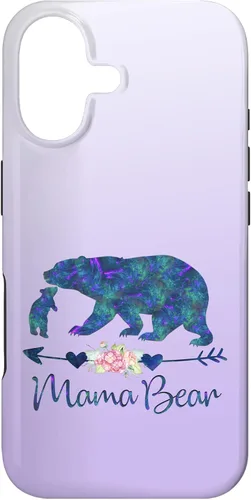 Teal Blue Purple Floral Mama Bear and One Cub Silver Purple Case for iPhone 17