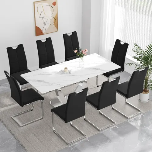 Miniatura 25 de yeag Juego de Sillas de Comedor Modernas de 2 Unidades, Sillas de Cocina y de Sala de Estar con Respaldo Alto, con Patas de Metal Cromado Dorado