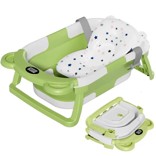 Miniatura 7 de TPN - Bañera plegable para bebés con cojín suave y termómetro en tiempo real, bañera portátil de viaje para recién nacidos e infantes
