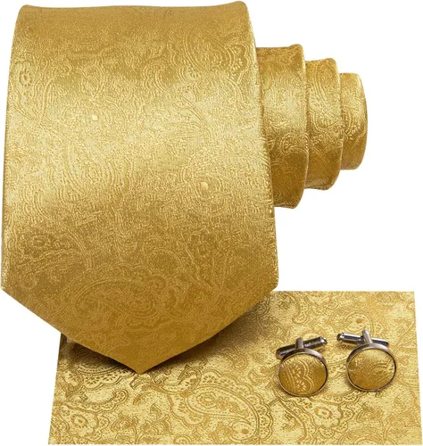 Miniatura 170 de Hi-Tie Corbata clásica de cachemira para hombre con pañuelo y gemelos a cuadros