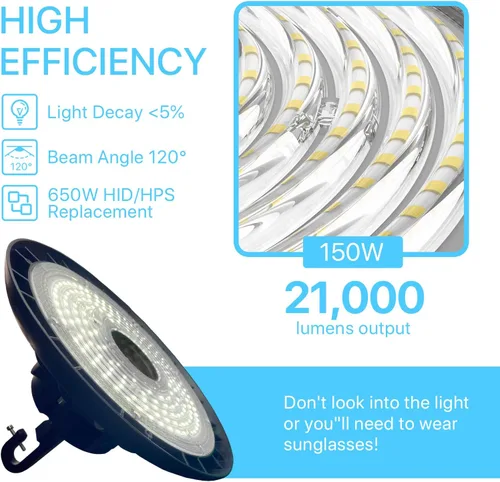 Miniatura 4 de HYPERLITE UFO LED Luz de Alta Bahía con Sensor de Movimiento 21000LM, 150W Luces LED Inteligentes de Alta Bahía con Control Remoto, Luz de Tienda