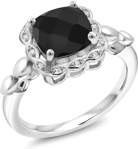Miniatura 16 de Gem Stone King Anillo de compromiso de plata de ley 925 de 0.315 in con piedra natal y zafiro blanco creado Anillo de compromiso de boda