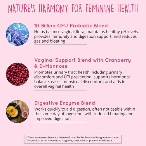 Miniatura 2 de Happy Healthy Hippie Probiótico vaginal para mujeres, equilibrio de pH, BV, olor + soporte urinario, 10 cepas probióticas, 10B UFC, arándano