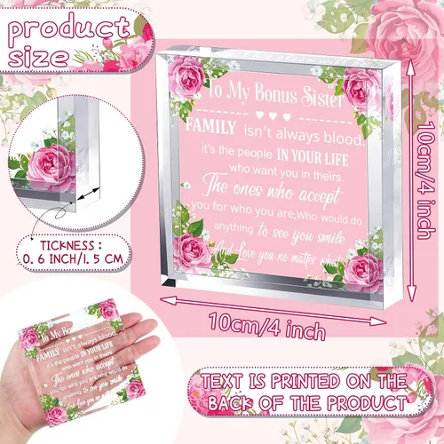 Miniatura 3 de My Bonus Sister Gifts - Regalo para hermana, recuerdo de corazón y pisapapeles de parte de hermana hermano, acrílico transparente, regalo