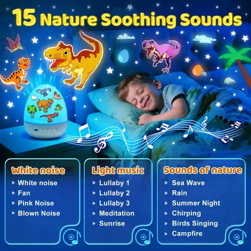 Miniatura 3 de Luz de huevo de dinosaurio para máquina de sonido de guardería 15 sonidos para dormir+películas de 12HD+rotación de 360° Regalos de dnio