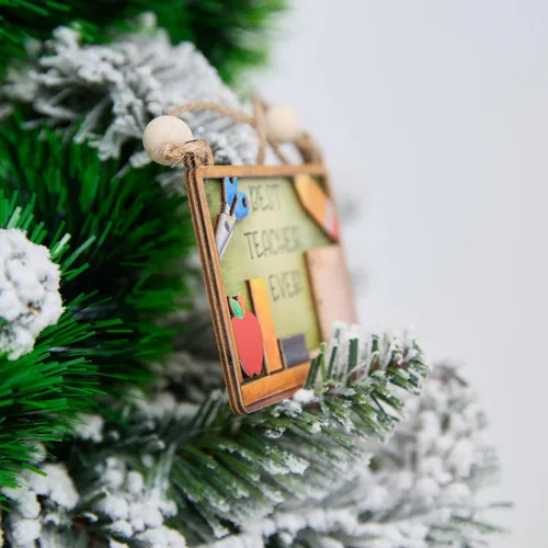Miniatura 8 de Mejor Adorno de Tiza para Profesor 4 Pulgadas – Adorno Colgante de Madera en Capas, Suministros Escolares, Decoración, Regalo para Educador