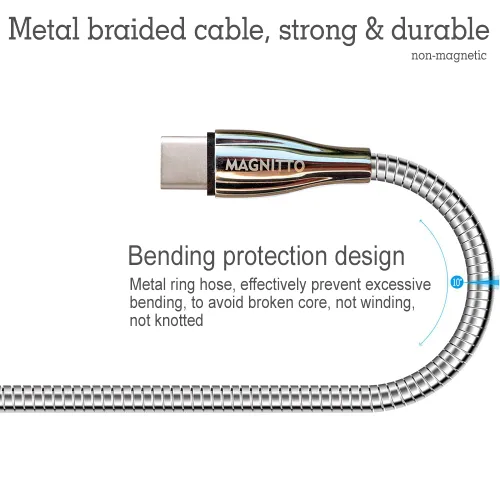 Miniatura 4 de Cable de carga rápida USB-C a USB C de 60 W, paquete de 2 unidades, cable trenzado de metal, conectores tipo C niquelados, cables de carga USBC sin