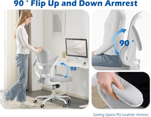 Miniatura 6 de TRALT Silla ergonómica de oficina, silla de escritorio con soporte lumbar ajustable, silla de computadora cómoda de malla con reposabrazos Gris