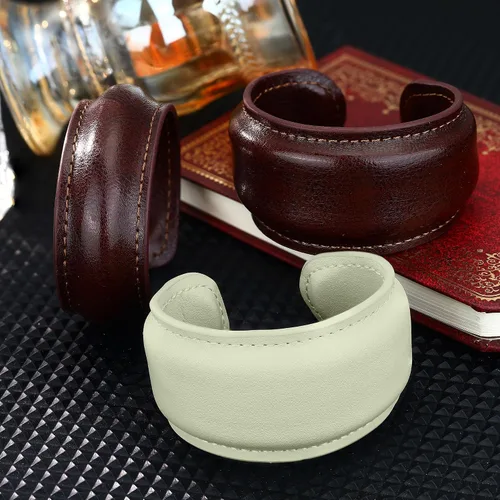 Miniatura 9 de EVEYE Pulsera de cuero marrón vintage 2026, brazalete abierto de cuero ancho, joyería retro