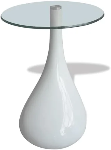Miniatura 4 de Mesas de centro de 2 piezas con tapa redonda de cristal blanco de alto brillo, mesas auxiliares para sala de estar, mesas de centro para sala