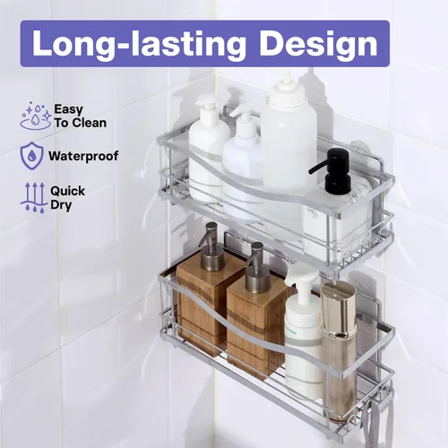 Miniatura 3 de KINCMAX Organizadores de Ducha de Hierro - Estantes de Baño Autoadhesivos para Duchas - Estante Organizador de Champú para Pared - Organizador