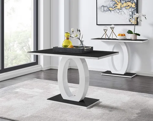 Miniatura 2 de Furniturebox UK Giovani - Juego de mesa de comedor de cristal negro y blanco de alto brillo y 4 sillas Lorenzo
