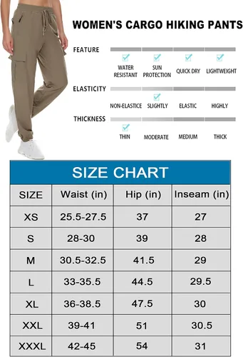 Miniatura 7 de MOUEEY Pantalones deportivos tipo cargo para mujer ligeros de secado rápido resistentes al agua pantalones casuales con bolsillos con cremallera