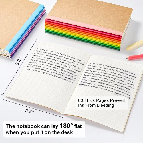 Miniatura 2 de feela Paquete de 16 cuadernos de composición a granel, con cubierta de papel kraft con rayas universitarias, diarios de viaje con espinas arcoíris